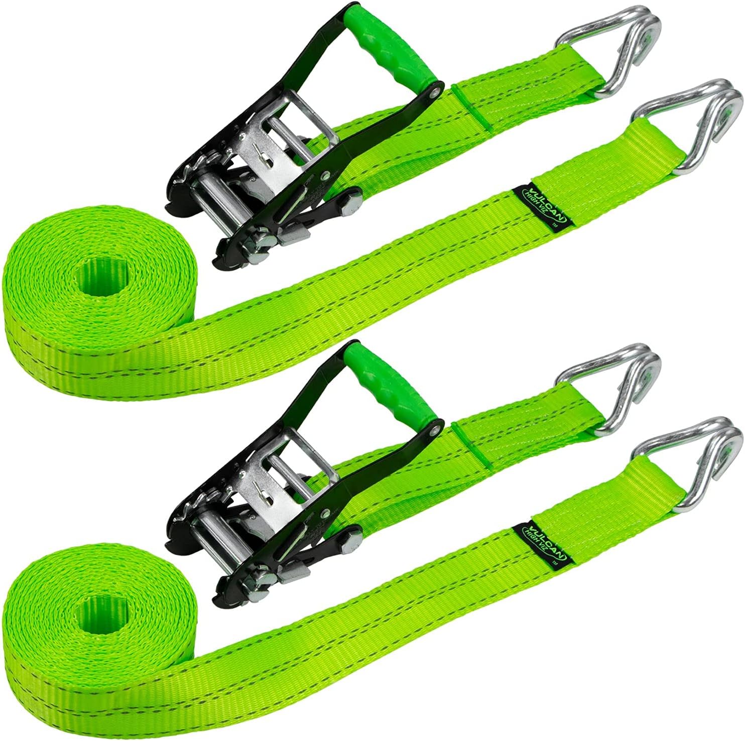 Ratchet Strap with Wire Hooks, 2 Inch x 15 Foot, 2 Pack, 3,300 Pound Safe Working Load U356