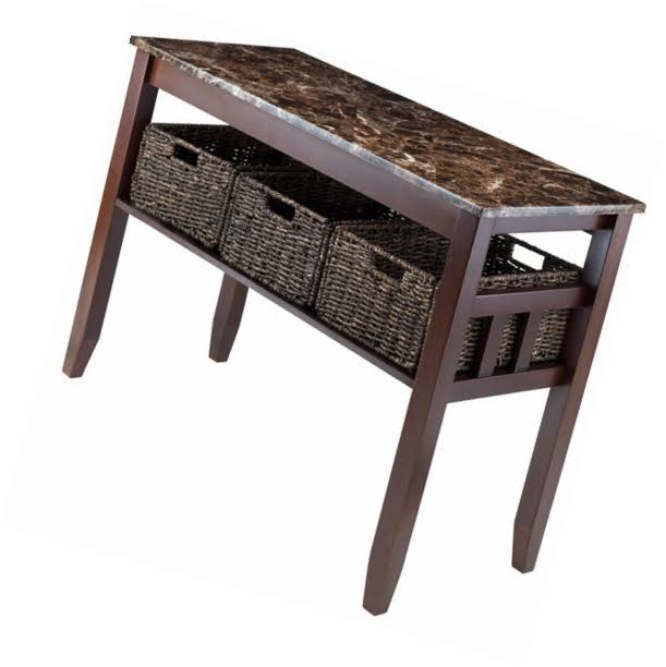 Faux Marble Console Table with 3 Baskets R294