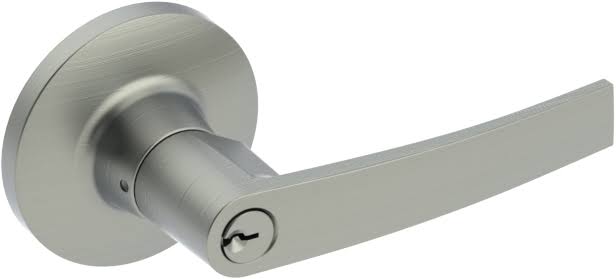 Satin Brass Lever Round Rose Storeroom T30049