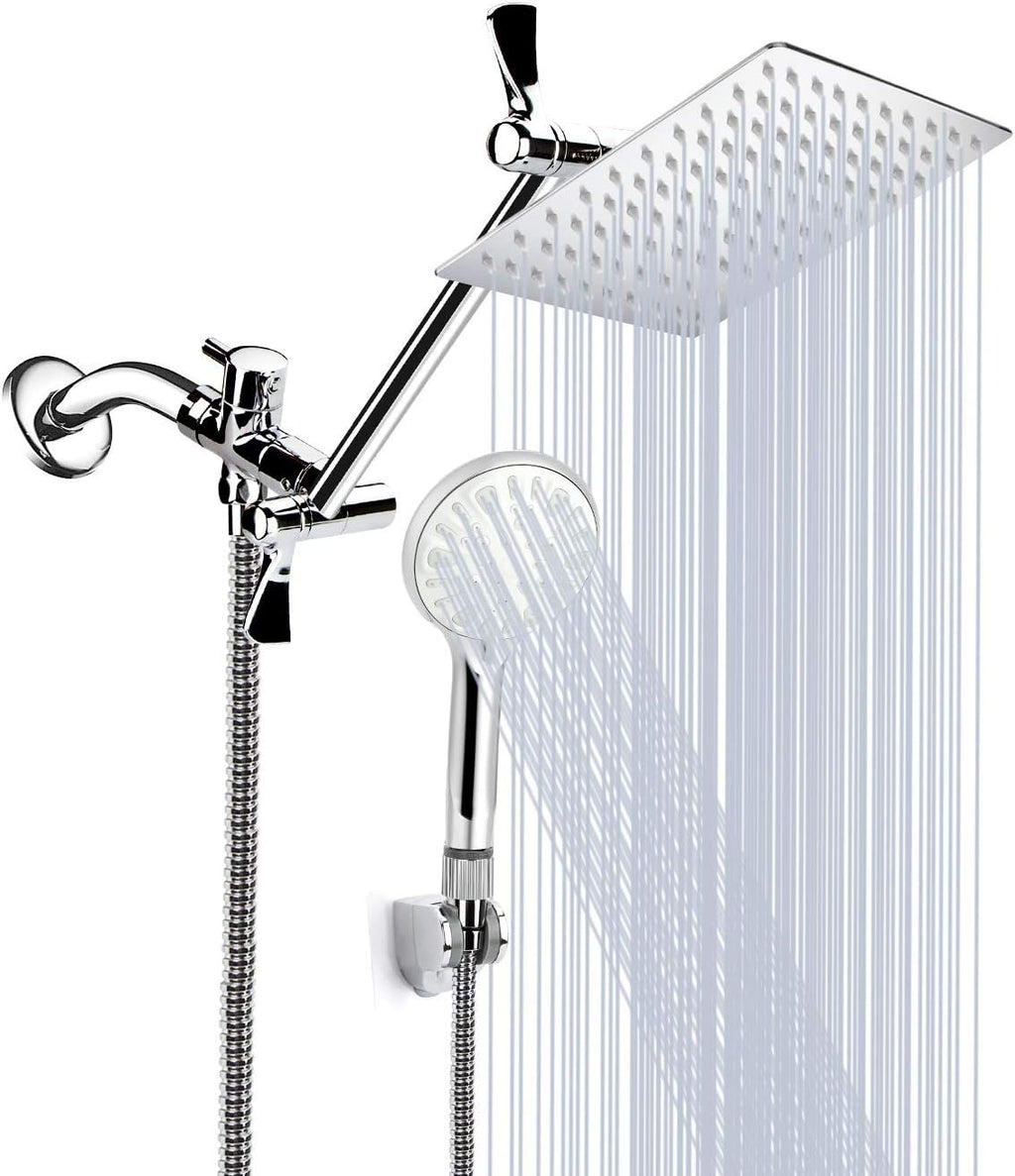 8 Inch Rainfall Handheld Shower Combo with 11 Inch Extension Arm, 9 Settings, Pack of 2 W5847
