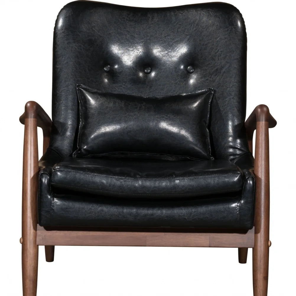 Walnut & Black Faux Leather Chair & Ottoman Set L430206
