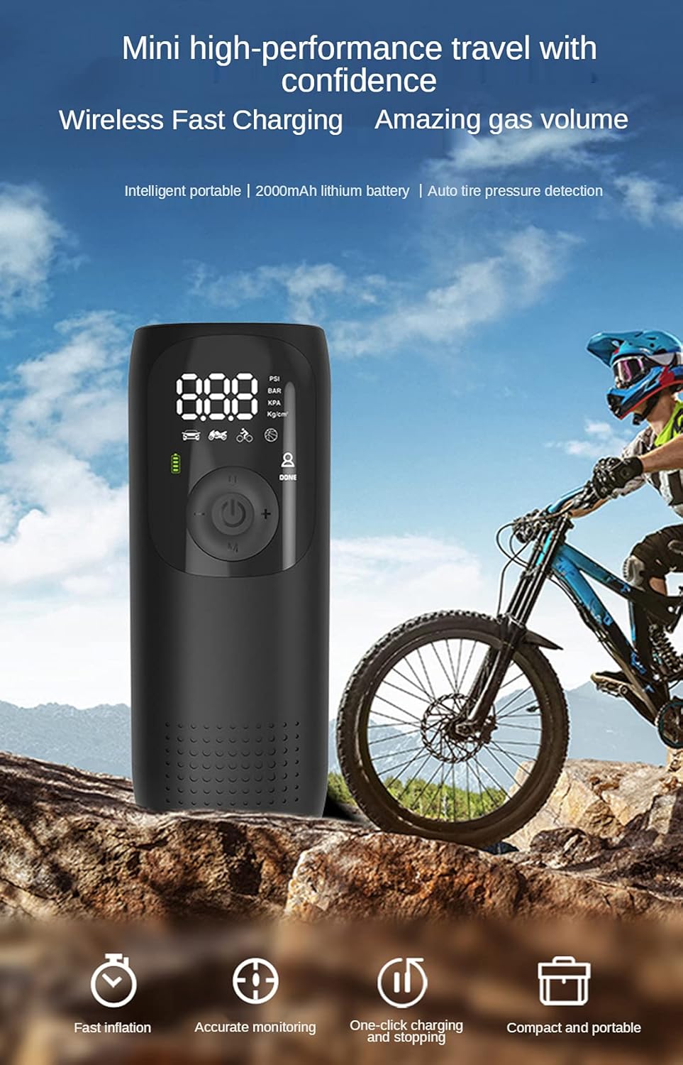 150PSI Rechargeable Digital Portable Air Compressor Tire Inflator Pump D373421