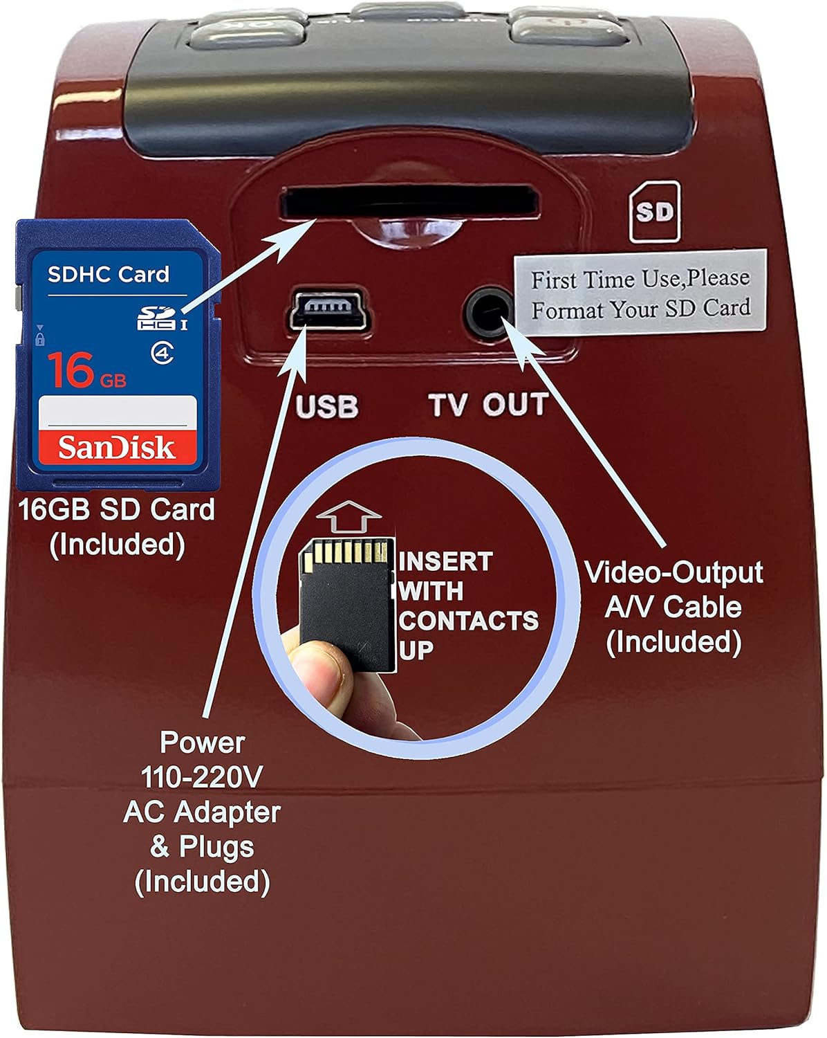Red Film & Slide Scanner with 16GB SD Card L539