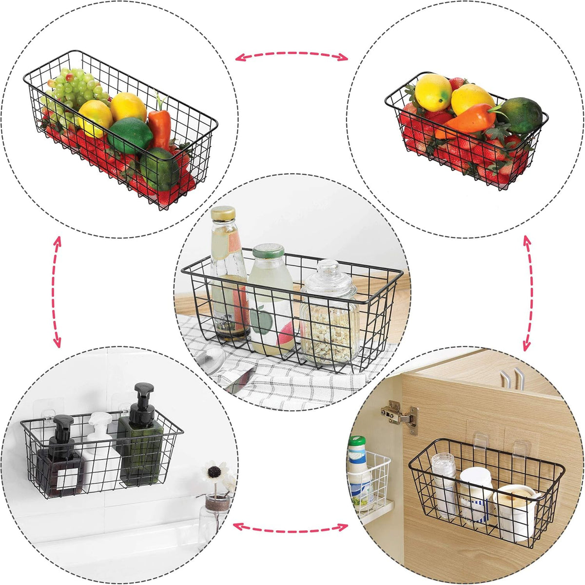 8 Pack Metal Wall-Mounted Storage Baskets, 4 Large 4 Medium C4773