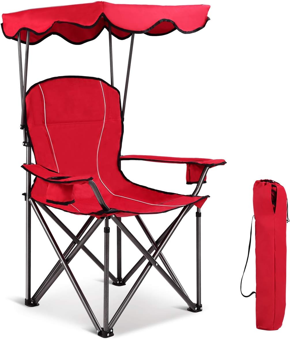 Folding Camping Chair with Sunshade & Carrying Bag Y544