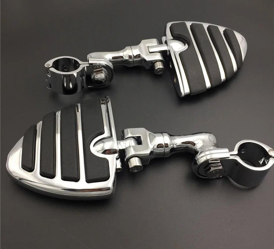 Chrome Short Angled Peg Mounting Kit with U Shape Foot Peg Footrest for 1 inch 25mm Front Engine Guard Frame Tube H294