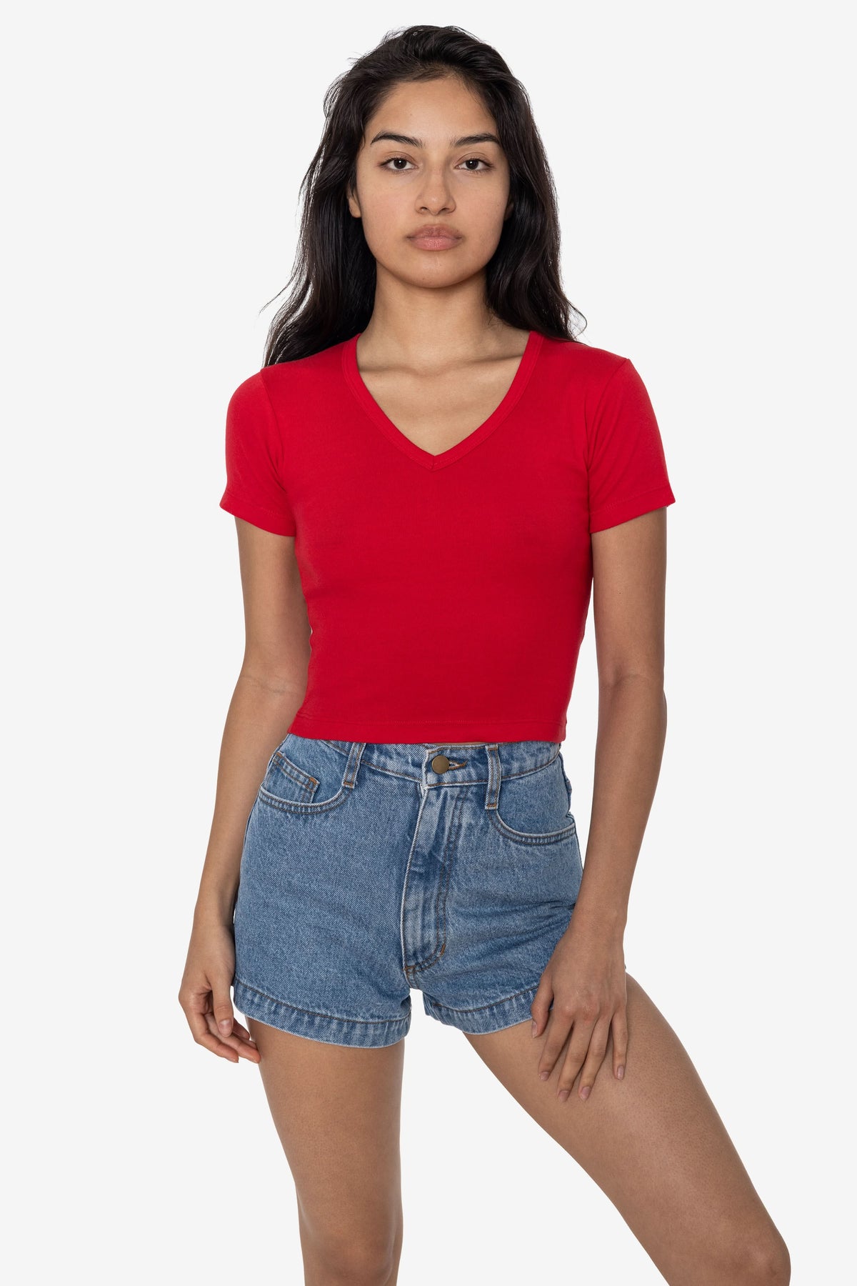 4356 - Baby Rib Short Sleeve V-Neck Crop Tee