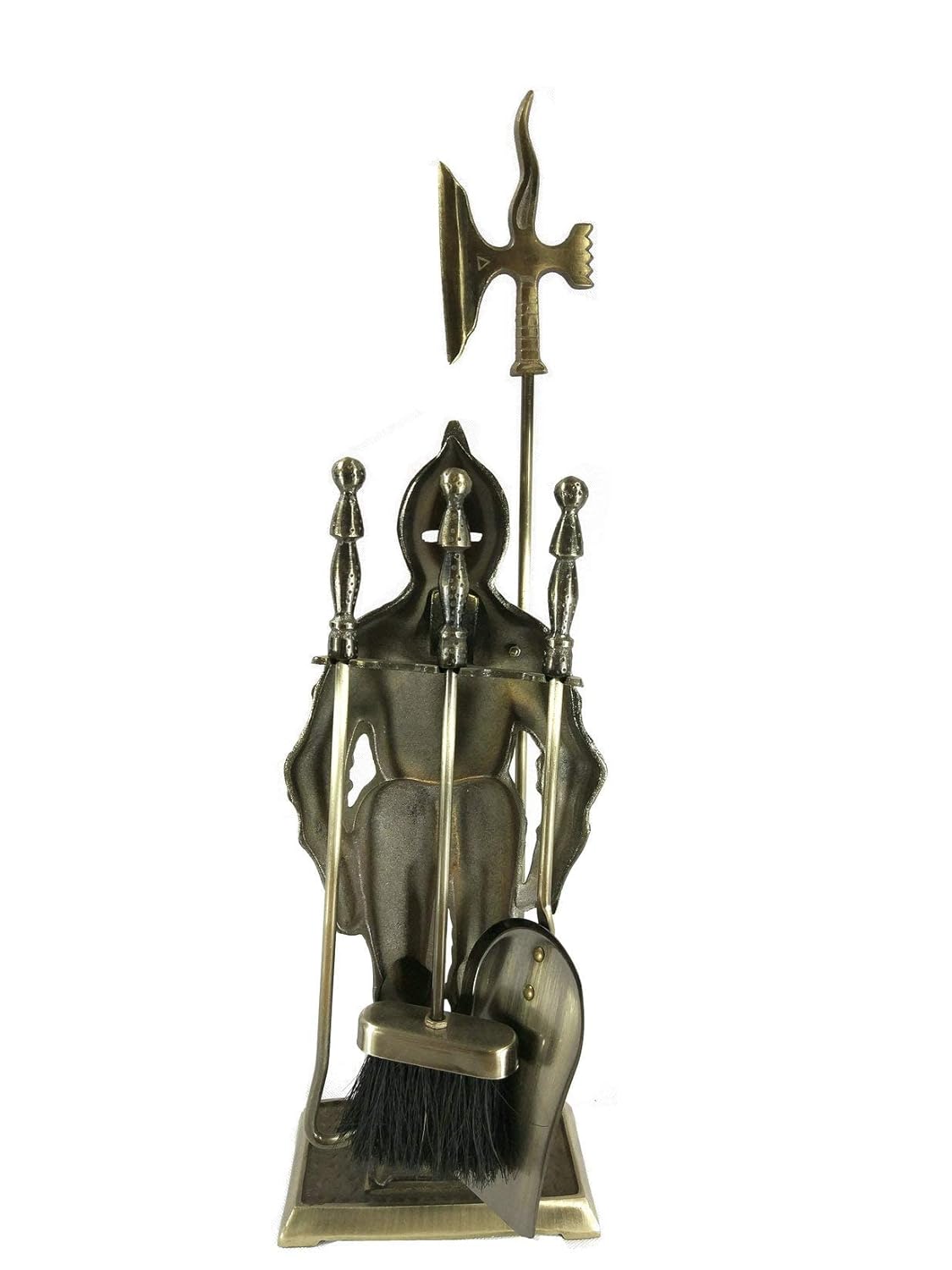 Antique Brass Cast Iron Fireplace Tool Set H89745