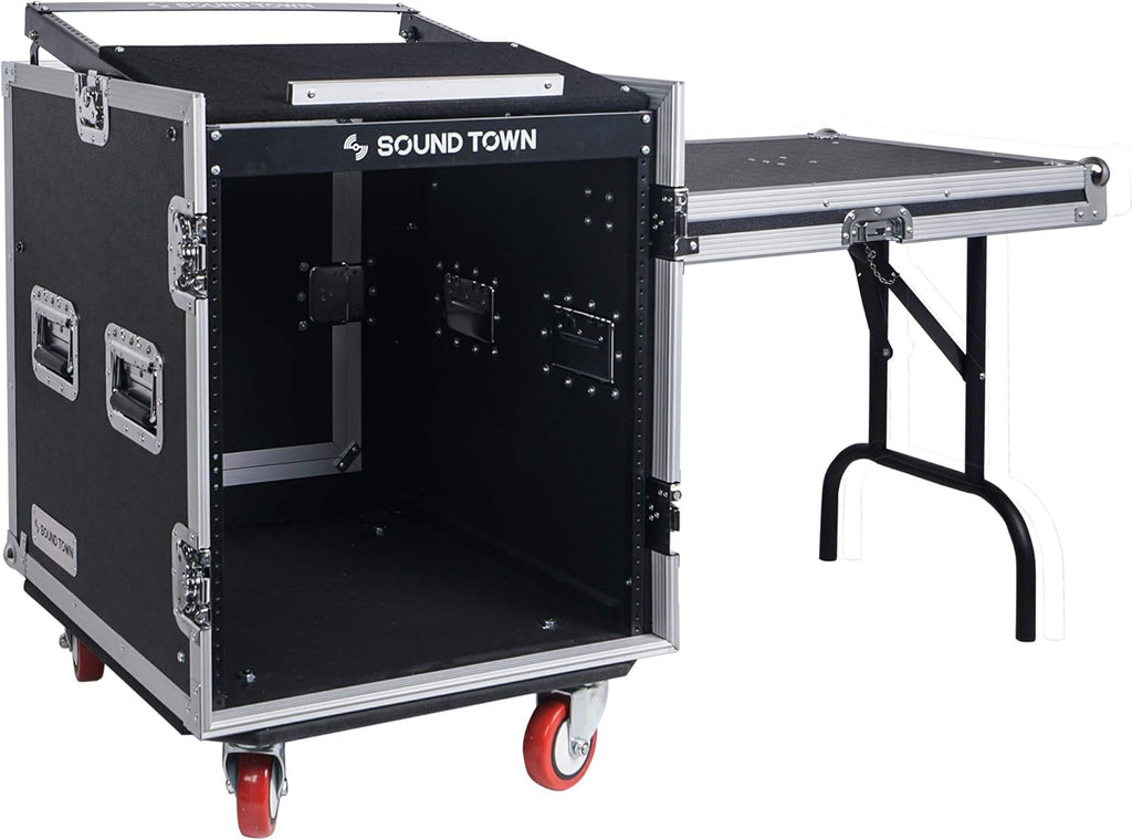 12U PA DJ Rack Case with Slant Mixer Top and Casters W445