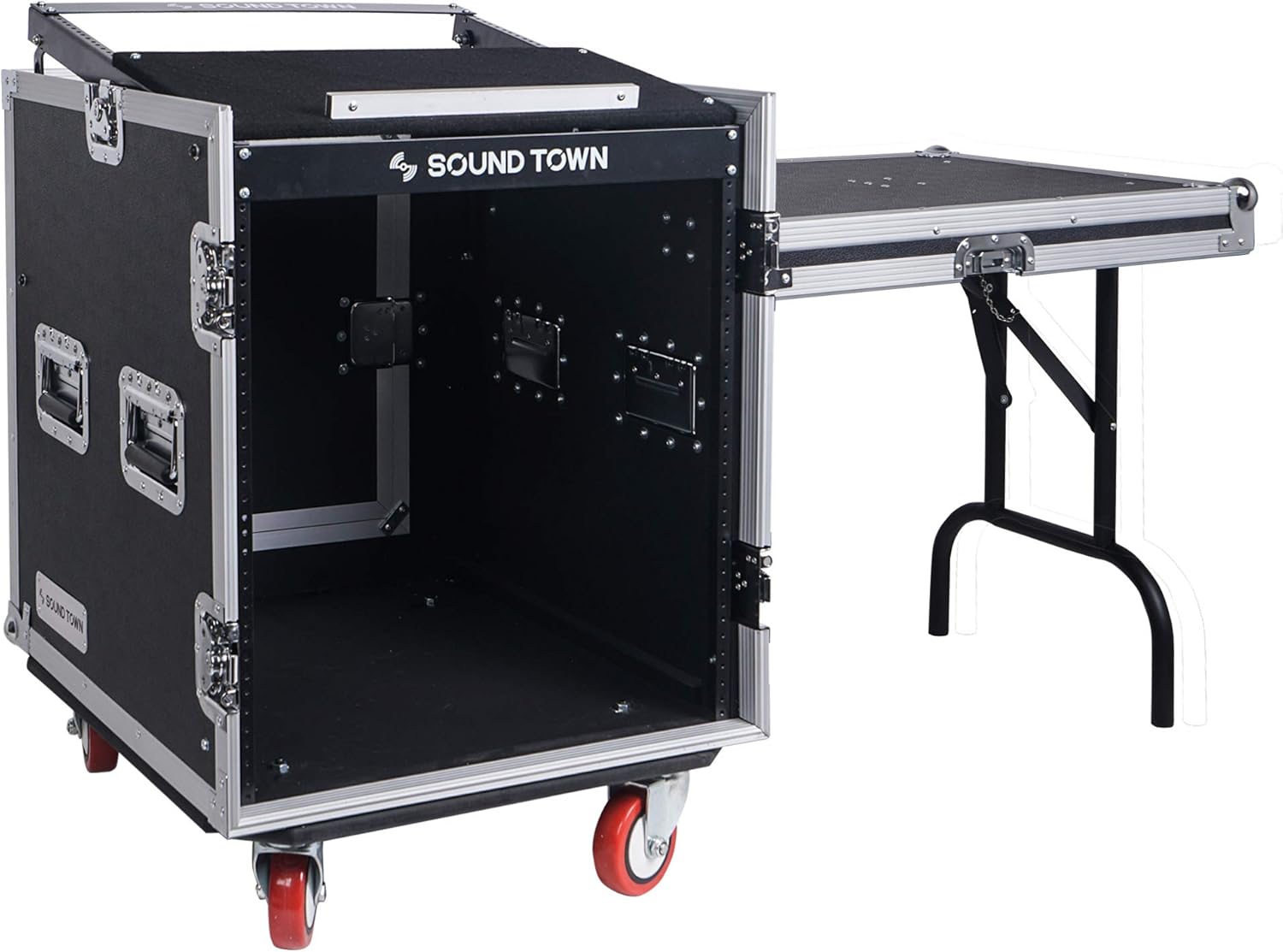 12U PA DJ Rack Case with Slant Mixer Top and Casters W445