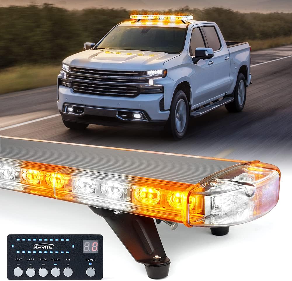 48 Inch LED Rooftop Strobe Warning Lights Bar with Adjustable Mounting Brackets E7377