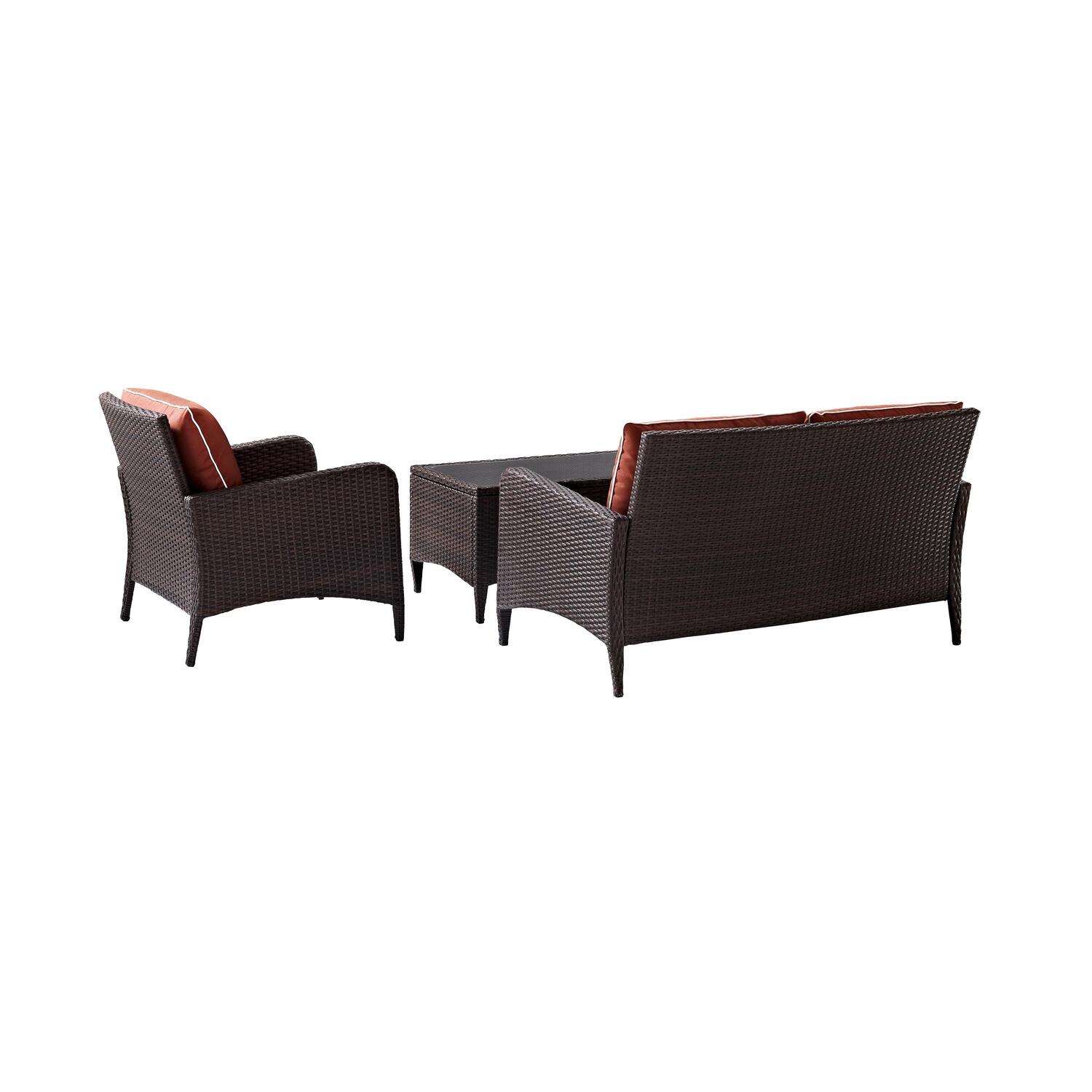 3Pc Outdoor Wicker Conversation Set Sangria/Brown V921517