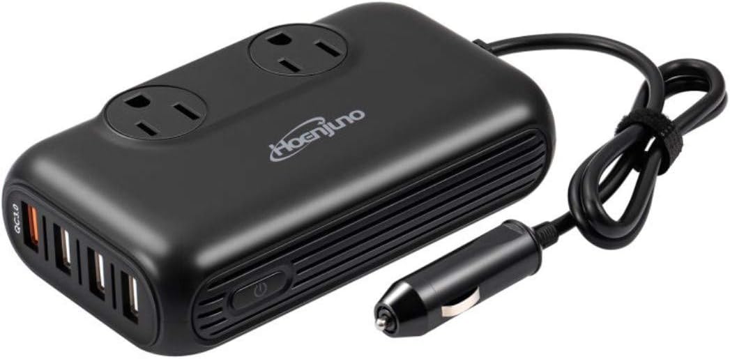 200W Car Power Inverter DC 12V to 110V AC with USB and QC 3.0 Ports J1911