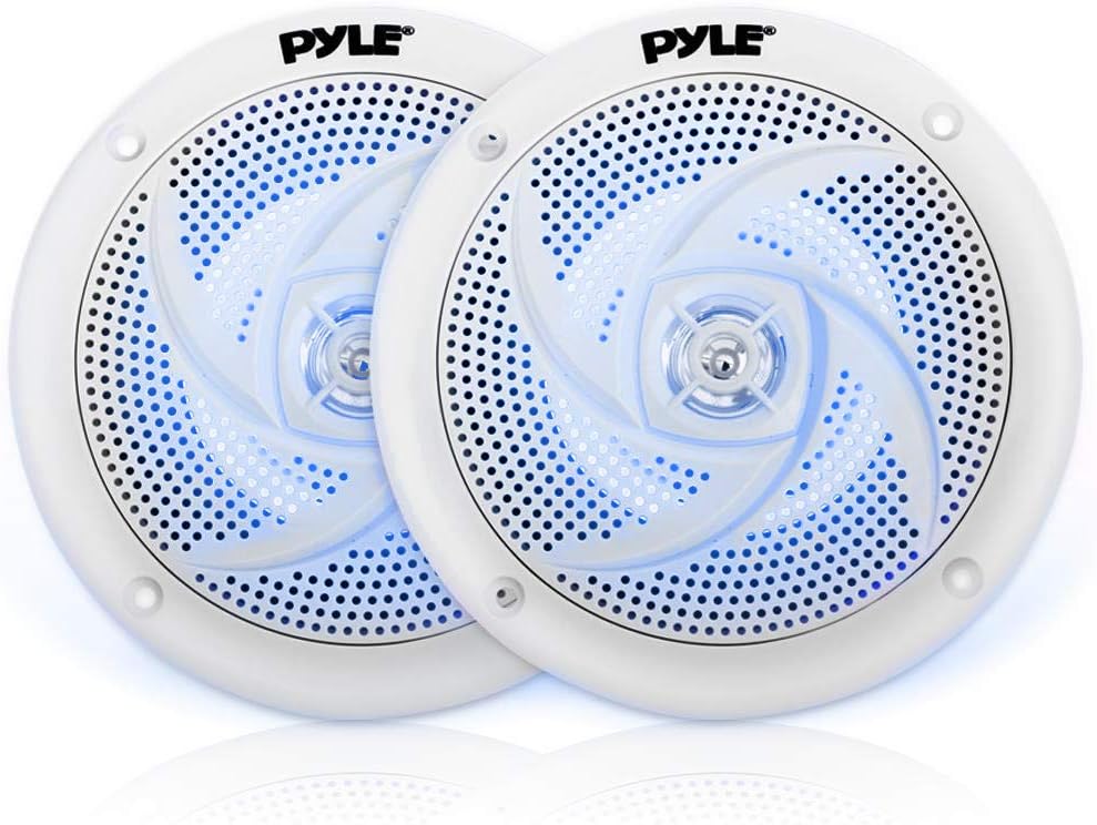 6.5 Inch Dual Marine Powered Speakers Waterproof Bluetooth Compatible Amplified 600 Watt 1 Pair White E8588
