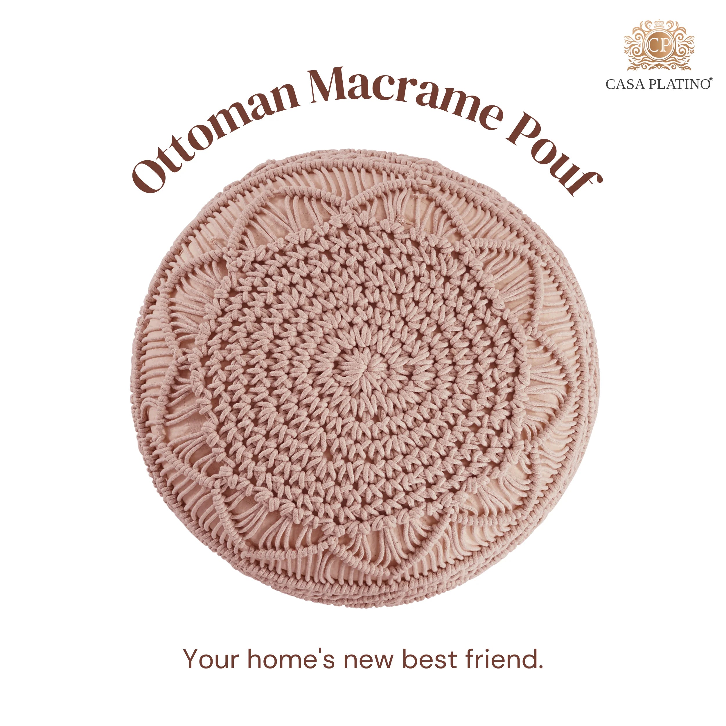 Dusty Pink Hand Knitted Macrame Pouf Ottoman Q6129