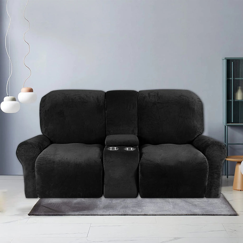 8 Pieces Velvet Reclining Love Seat Slipcover with Cup Holders L1560