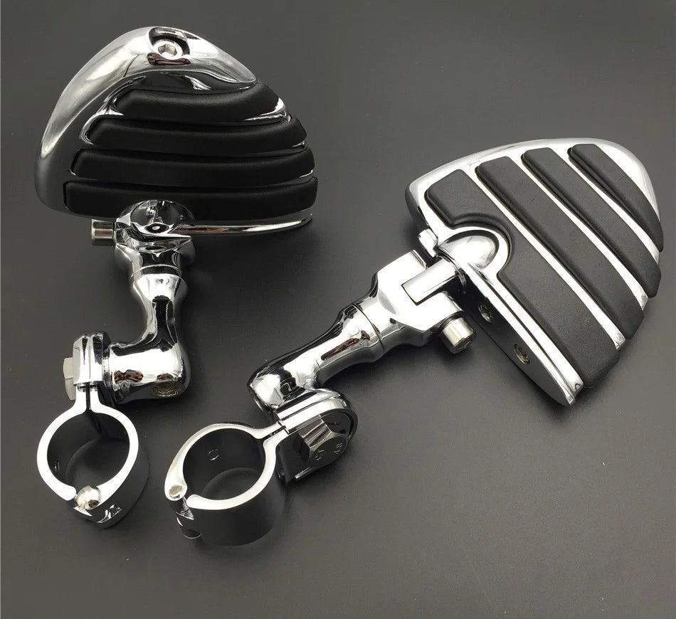 Chrome Short Angled Peg Mounting Kit with U Shape Foot Peg Footrest for 1 inch 25mm Front Engine Guard Frame Tube H294