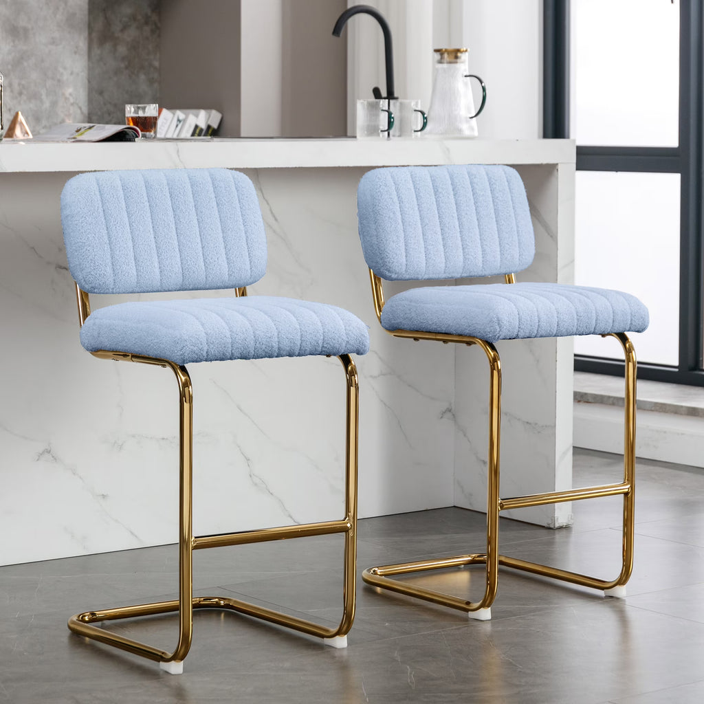 Blue Boucle Upholstered Bar Stools Set of 2 S587