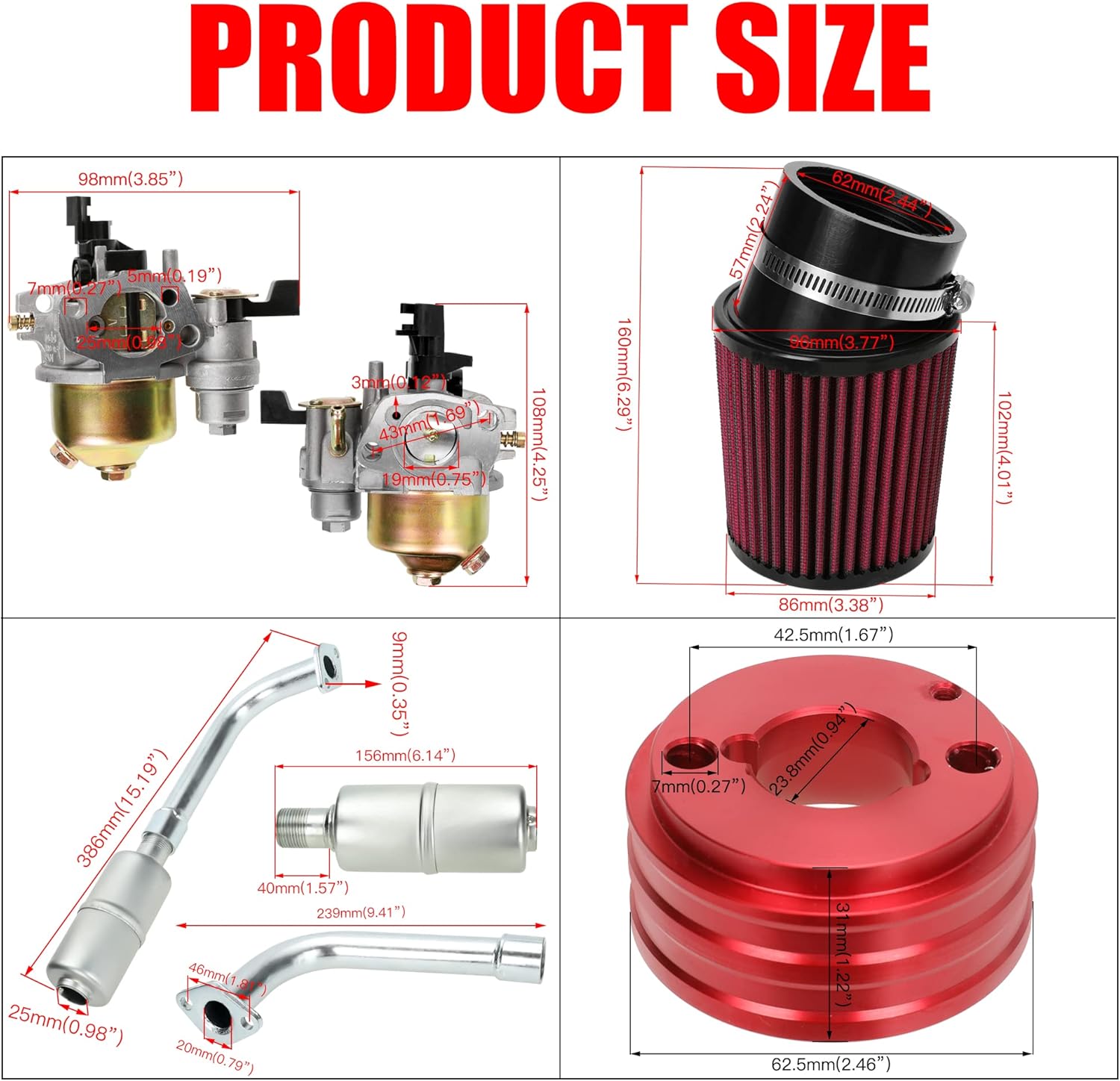 Upgrade Carburetor Air Filter Adapter Exhaust Pipe Muffler Jet Stage 2 Kit for Non-Hemi Predator 212cc 196cc 6.5Hp Mini Bike Go Kart Performance Parts T606374