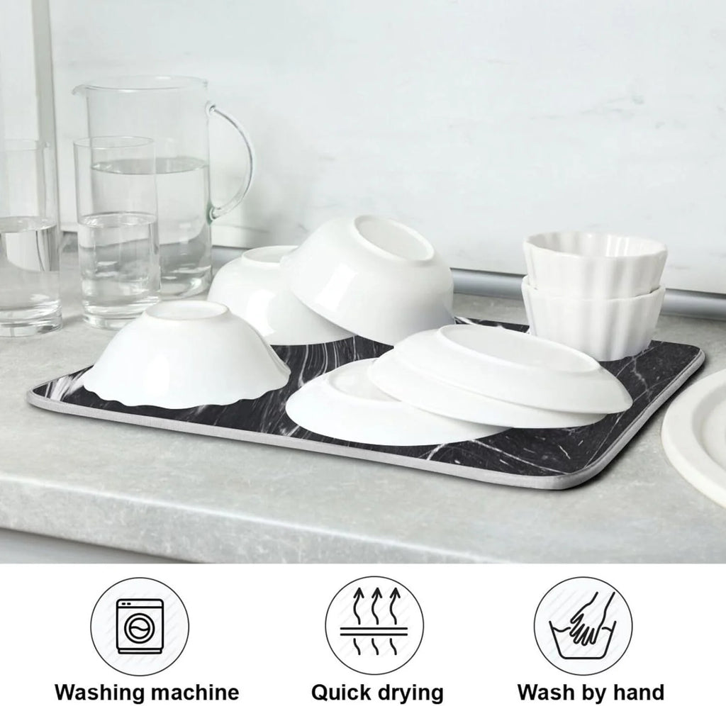 Marble Black and White Dish Drying Mat, 18x24Inch P673