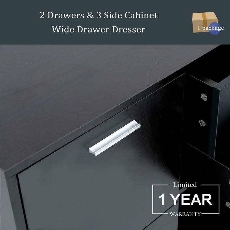 Black Wood Finish Storage Cabinet with 2 Drawers and 3 Side Cabinet J371345