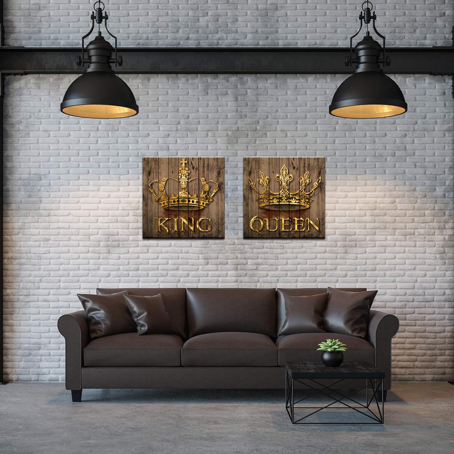 Rustic Golden King and Queen Crown Canvas Wall Art Framed 24x24inch G834778
