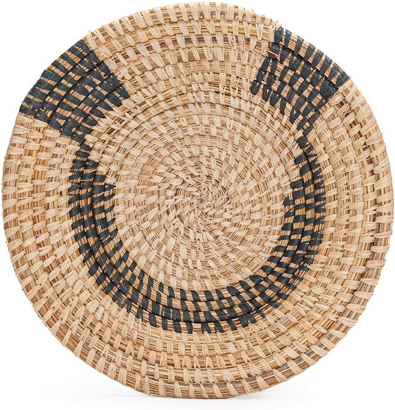 Wall Plate Set of 3, Natural Raffia Woven Wall Basket Decor, Dark Gray Pack of 2 L75772