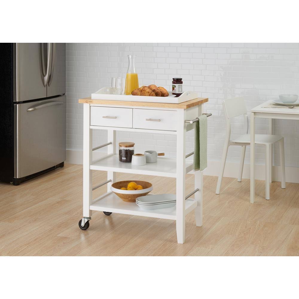 White Wood Kitchen Cart with Drawers F995866