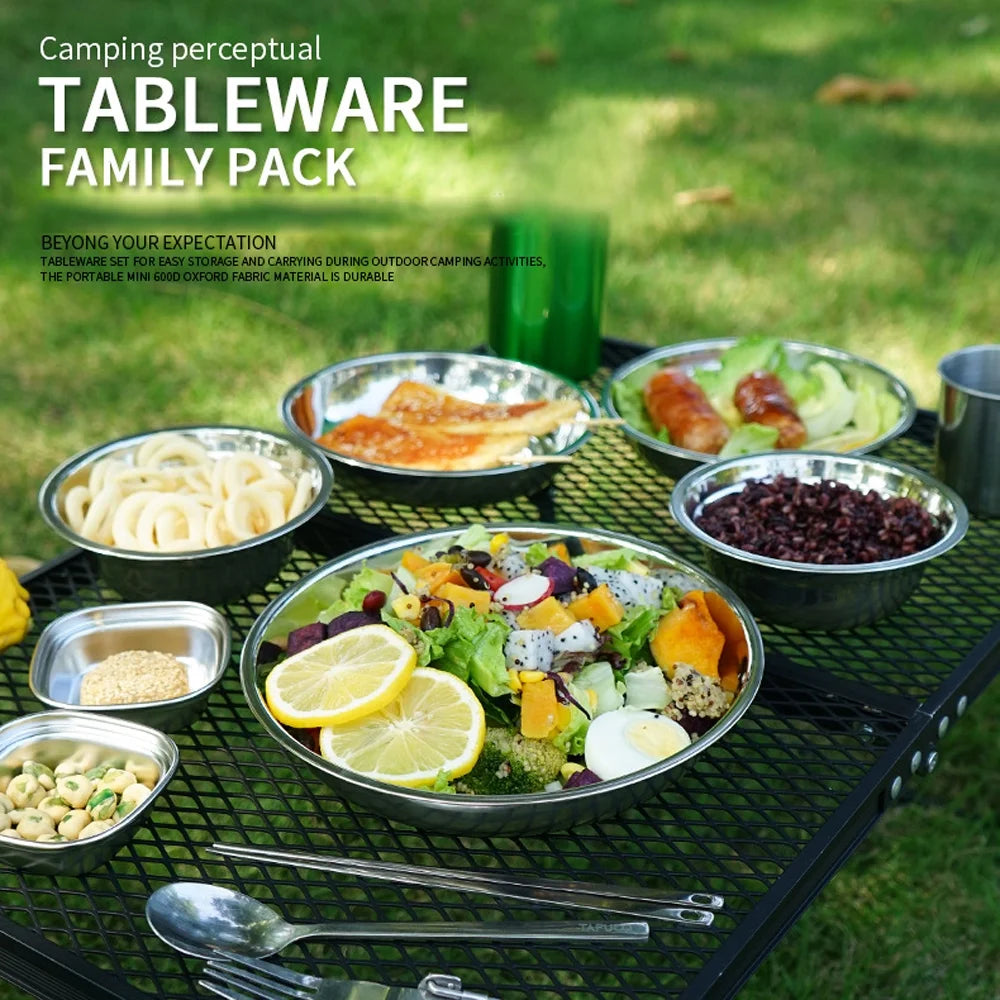 22PCS Portable Stainless Steel Camping Tableware Set with Storage Bag O8812
