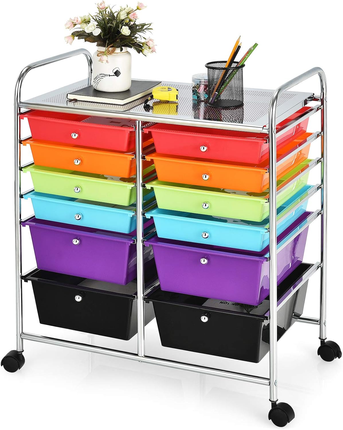 12 Drawer Rolling Storage Cart Organizer Black Pack of 2 D9583