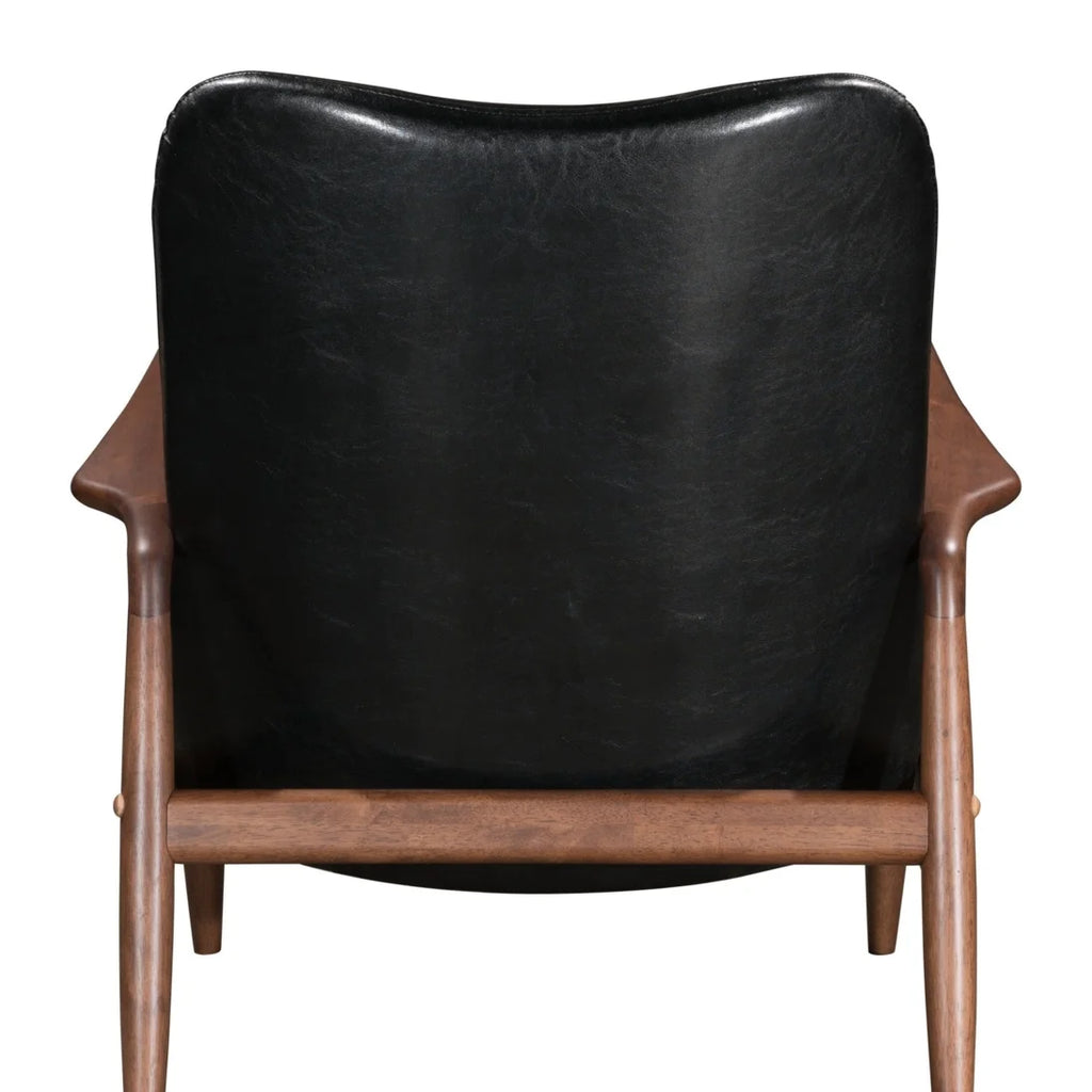 Walnut & Black Faux Leather Chair & Ottoman Set L430206