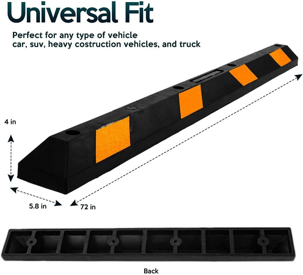 2 Pc Heavy Duty Rubber Parking Curb with Yellow Reflective Tape F9614