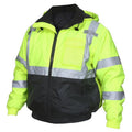 Fluorescent Lime & Black Quilted Rain Jacket with Silver Reflective Stripes, 4XL L65017