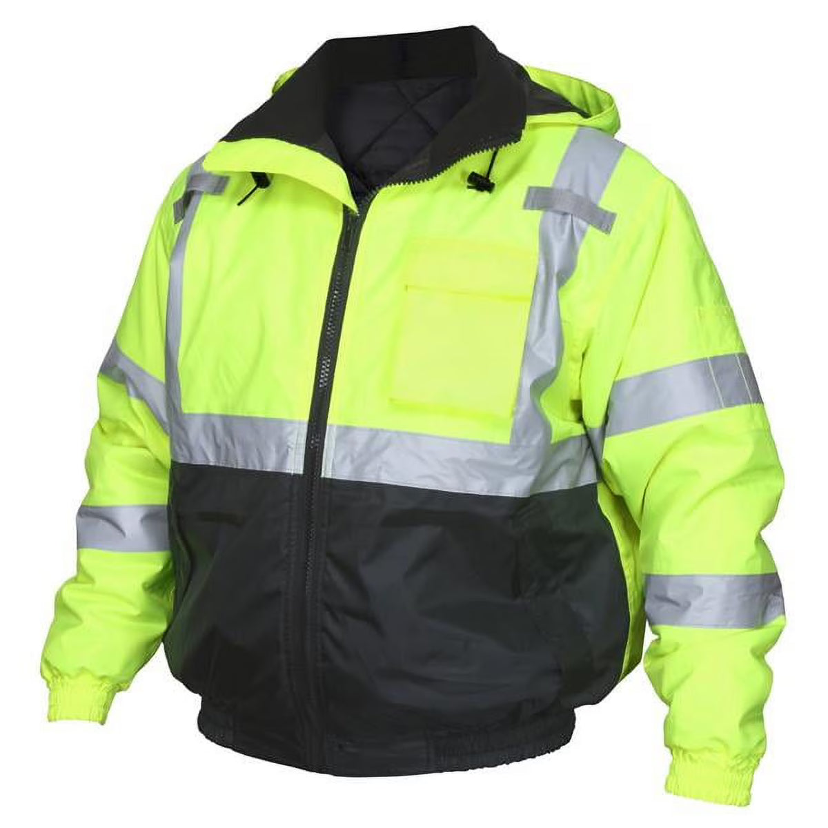 Fluorescent Lime & Black Quilted Rain Jacket with Silver Reflective Stripes, 4XL L65017