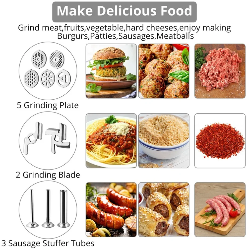 Metal Food Grinder Attachment for KitchenAid Stand Mixers with Sausage Stuffer Tubes N5687