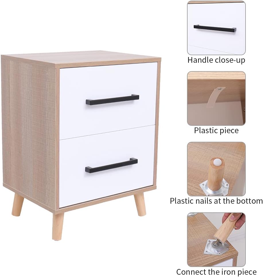 White 2 Drawer Nightstand with Solid Wood Legs Z700