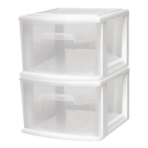 2-Pack 1-Drawer Clear Plastic Storage Cart, White Frame D28747