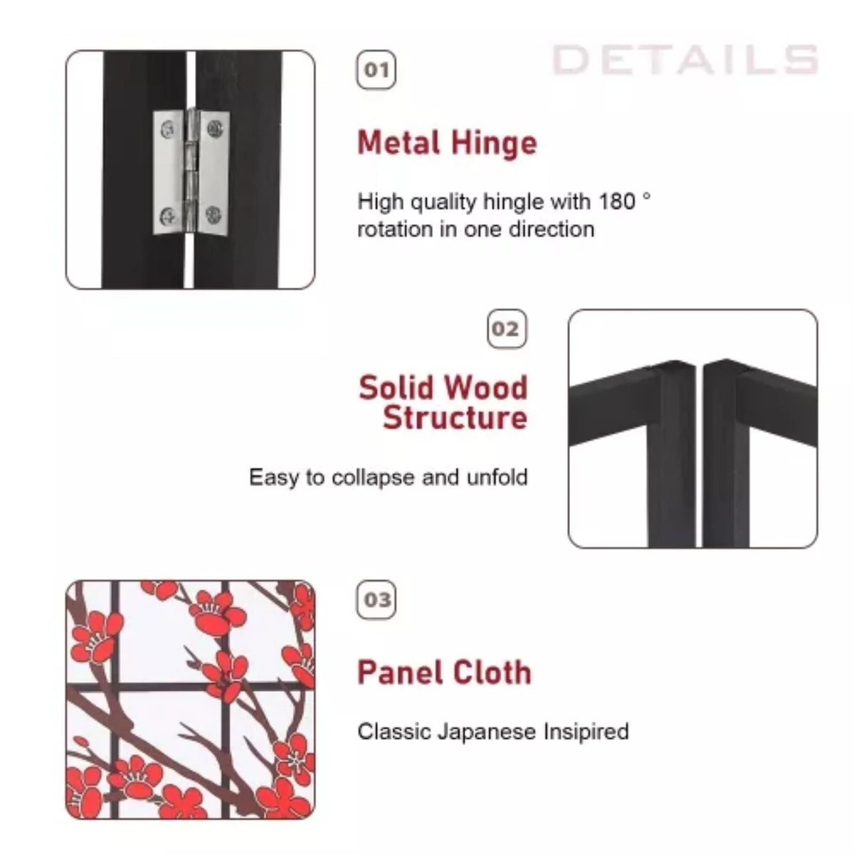 White Freestanding 4 Panel Room Divider V2336