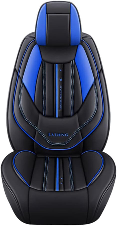 Black Blue Leather 5 Seats Full Set Waterproof Car Seat Covers C939789