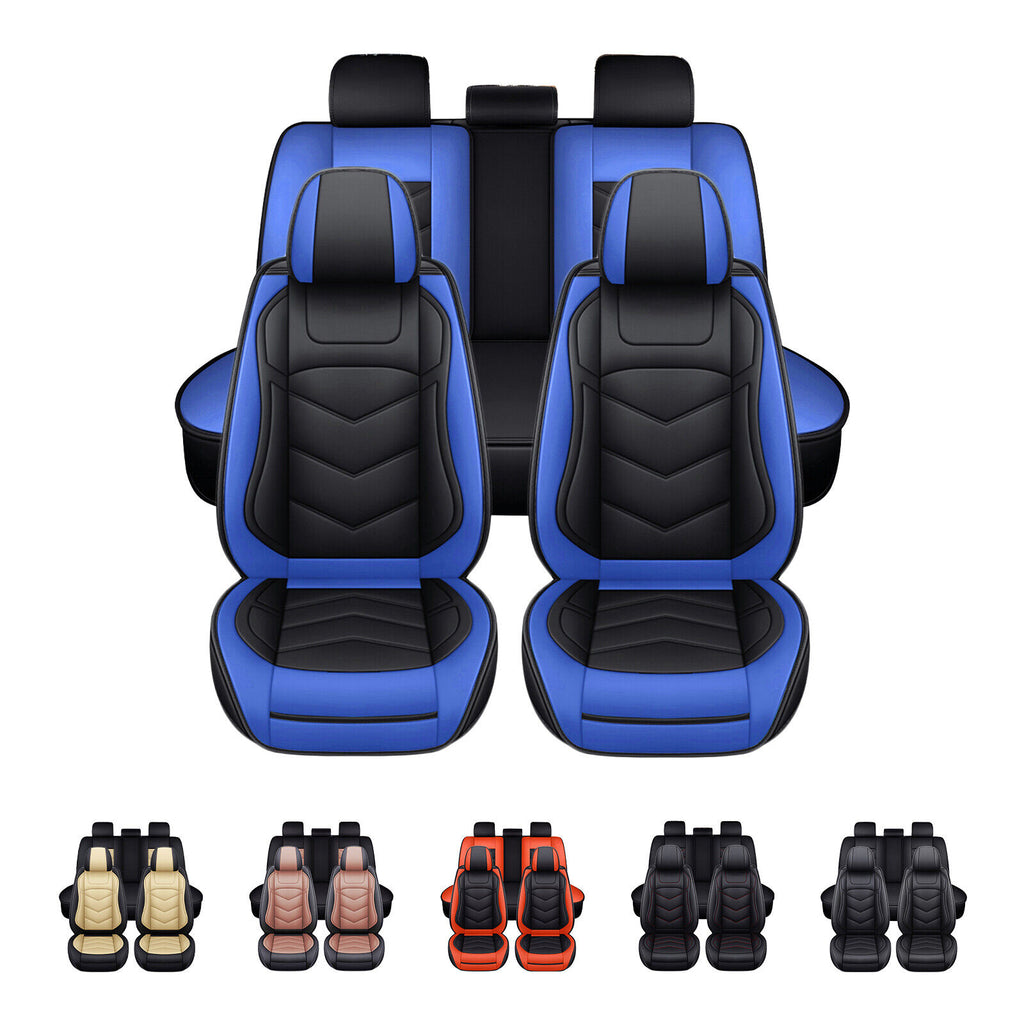 Black Blue Waterproof PU Leather 5 Seats Car Seat Covers Full Set R61925