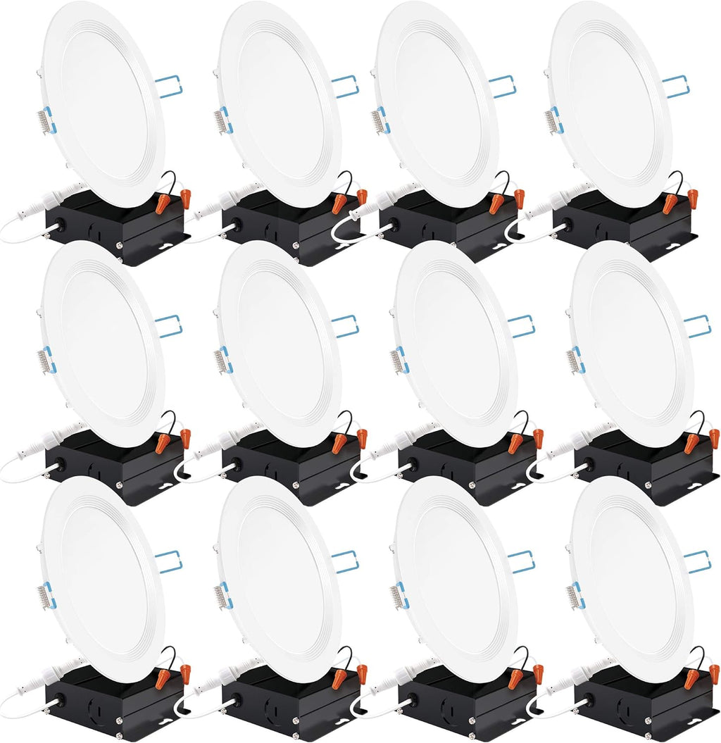 12 Pack 4 Inch Ultra Thin LED Recessed Ceiling Lights Slim, Selectable Color Temperature, Dimmable 10W=60W, 650 LM, Baffle Trim, Canless Wafer Thin with Junction Box L1965