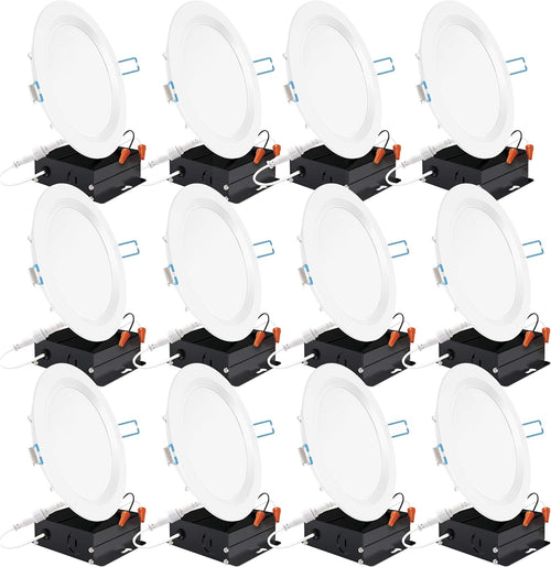 12 Pack 4 Inch Ultra Thin LED Recessed Ceiling Lights Slim, Selectable Color Temperature, Dimmable 10W=60W, 650 LM, Baffle Trim, Canless Wafer Thin with Junction Box L1965