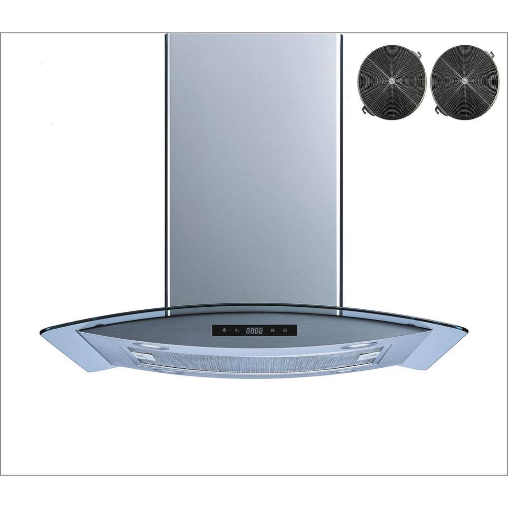 36 in. Convertible Island Mount Range Hood Stainless Steel Glass Carbon Filters S432