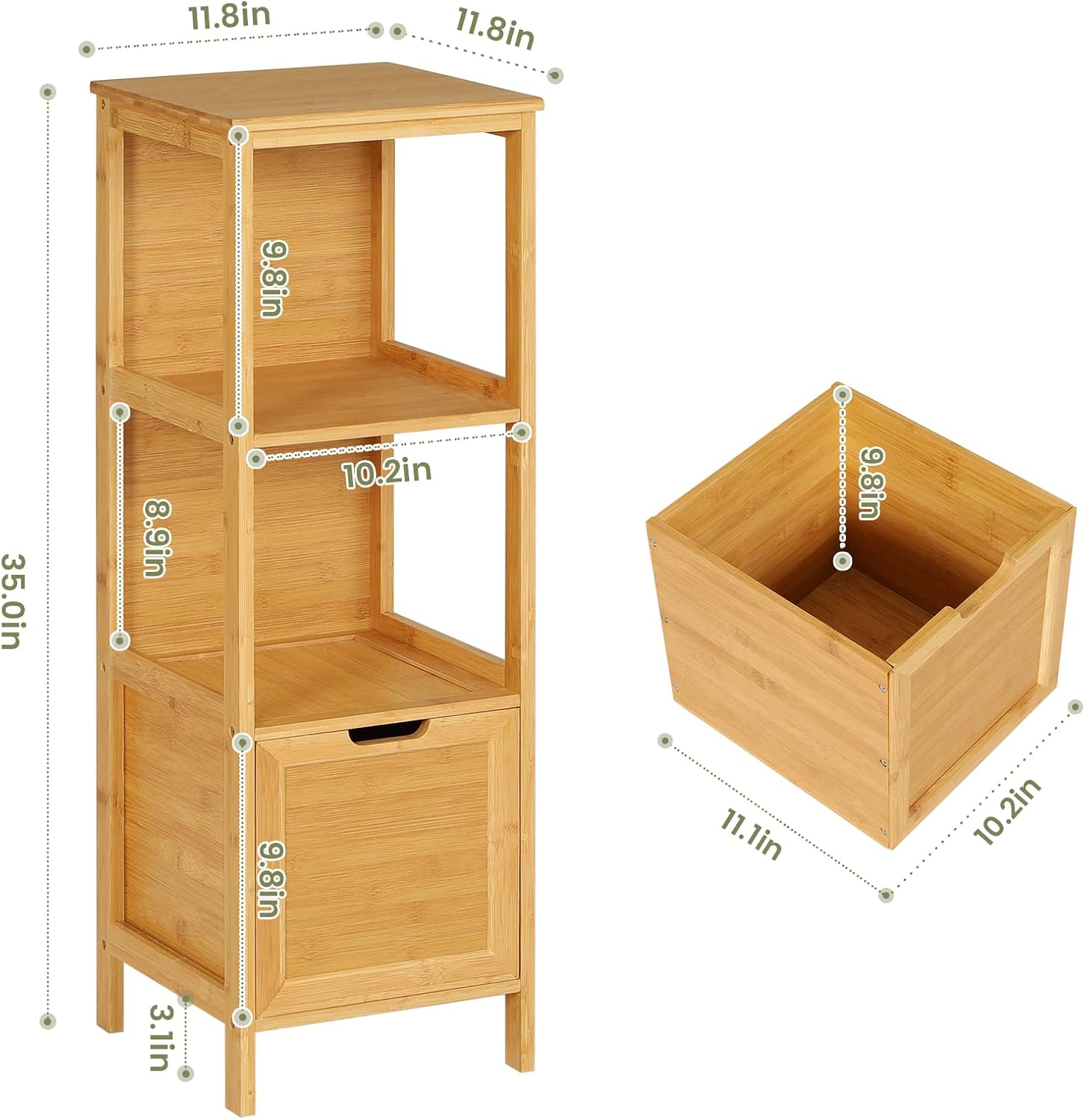 Bamboo Freestanding Corner Cabinet with 2 Removable Drawers and 3 Shelves Y538994