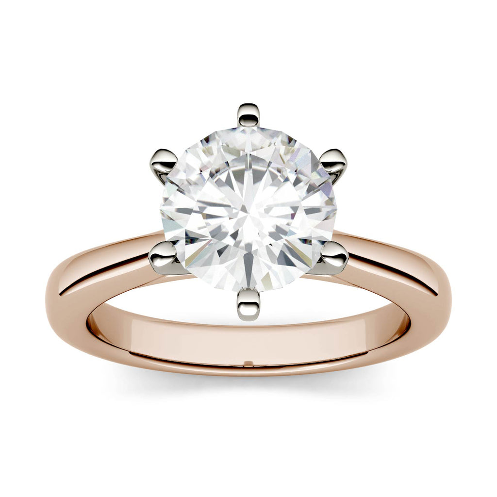 14K Rose Gold Moissanite Round Solitaire Engagement Ring 1.90 DEW K166