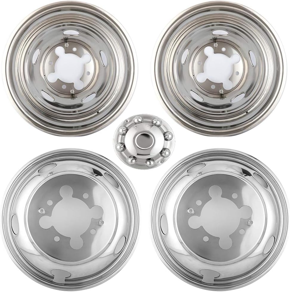 4pcs 17inch Polished Stainless Steel Dually Wheel Simulators with Removable Centre Cap E26493