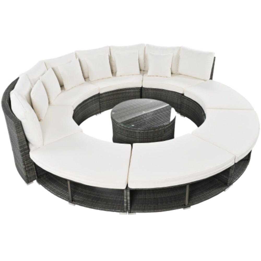 9-Piece Rattan Wicker Outdoor Sofa Set with Tempered Glass Coffee Table L834