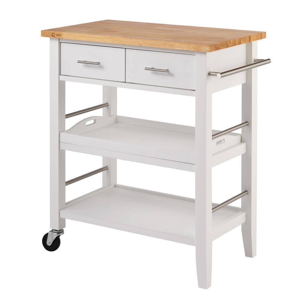 White Wood Kitchen Cart with Drawers F995866