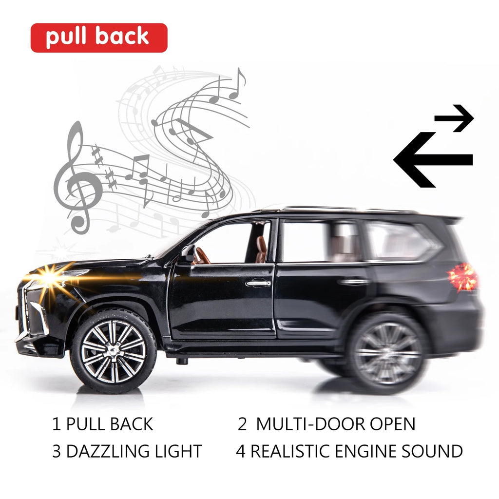 1/24 Lexus 570 Off-Road Luxury SUV Model Car, Zinc Alloy Pull Back Toy Car with Sound and Light H991