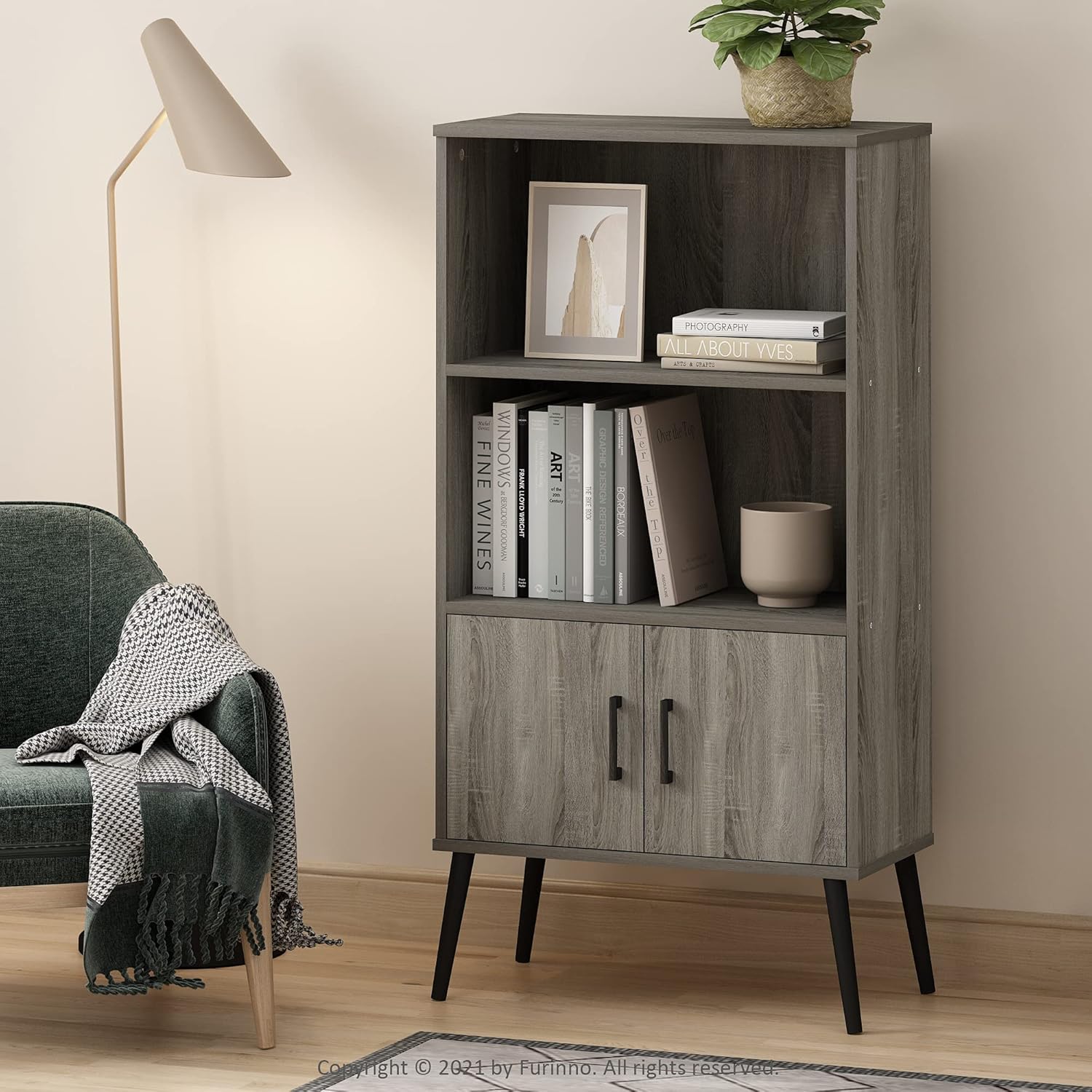 French Oak Accent Cabinet with Wood Legs, Pack of 2 V4581